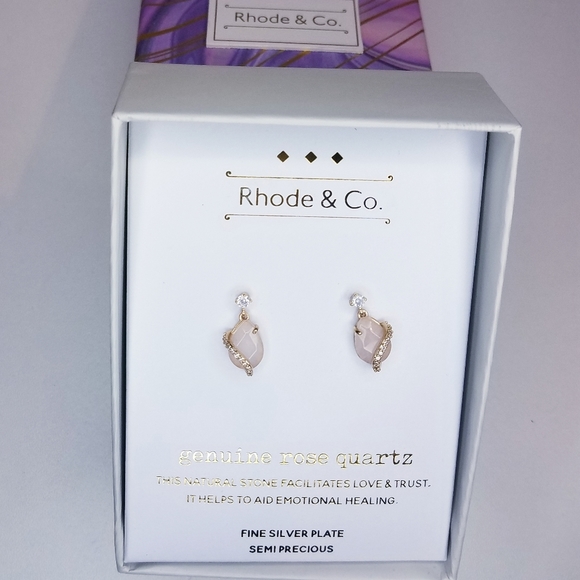 Rhode & Co. Rose Quartz Earrings Silver Plate in Box Love Trust Emotional Heal - Picture 3 of 5